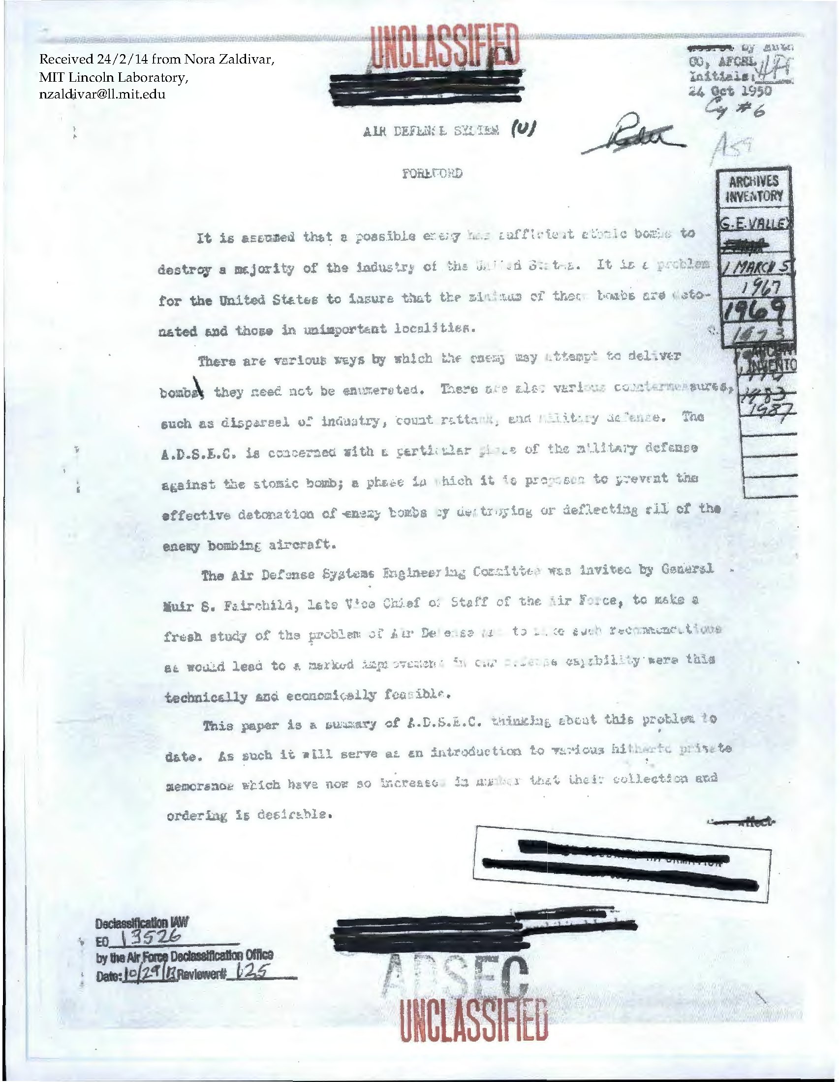 ADSEC Final Report - the Valley Committee (1950) - first page