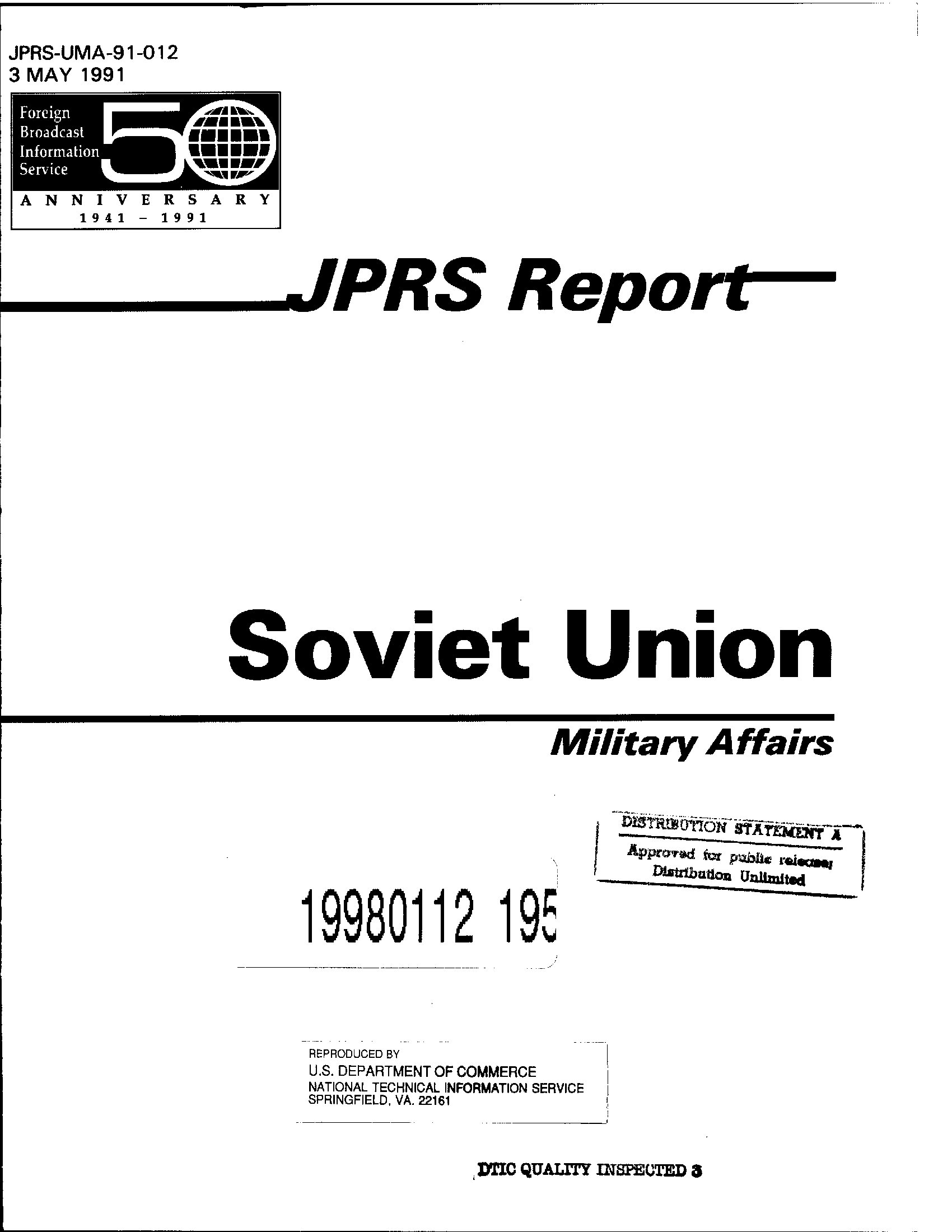 Why the Over-the-Horizon Radar System Was Shut Down (JPRS translation, 1991) - first page
