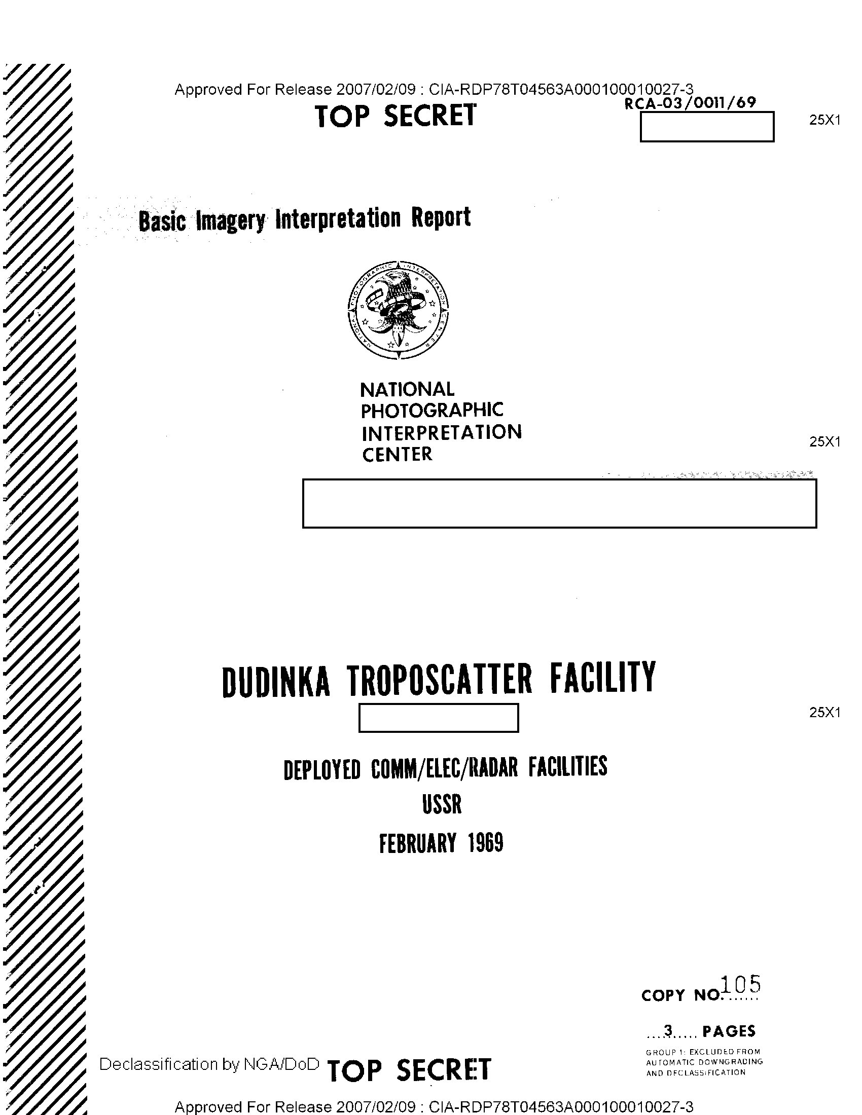 Dudinka Troposcatter Facility, USSR (NPIC Basic Imagery Interpretation Report, February 1969) - first page