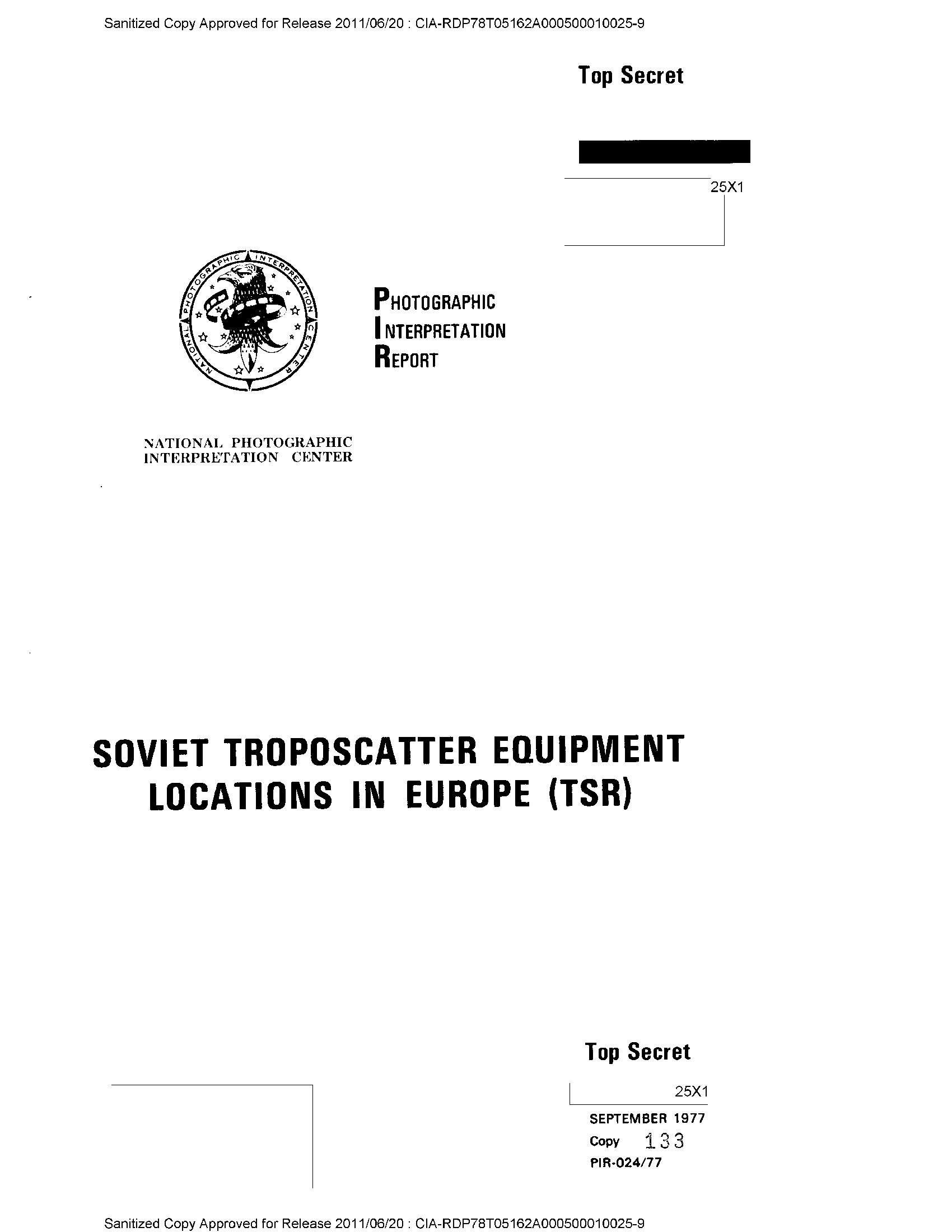 Soviet Troposcatter Equipment Locations in Europe (NPIC PIR-024/77, September 1977) - first page